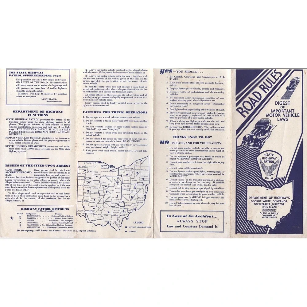 Vintage 1930s Ohio Road Rules Digest Important Motor Vehicle Laws Pamphlet
